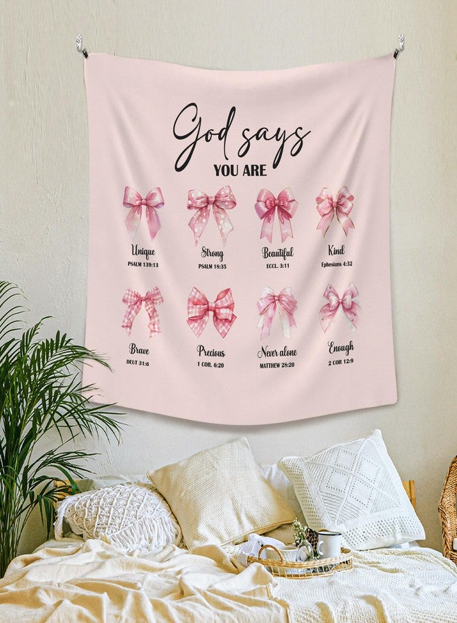 XLDLIOO Pink Coquette Bow Christian Wall Tapestry, Scricpture God says You Are Unique Strong Wall Tapestry Hanging for Girly Room Bedroom, Preppy Tapestries Wall Decor Art for Teen Girls Dorm 60x50in - Image 3